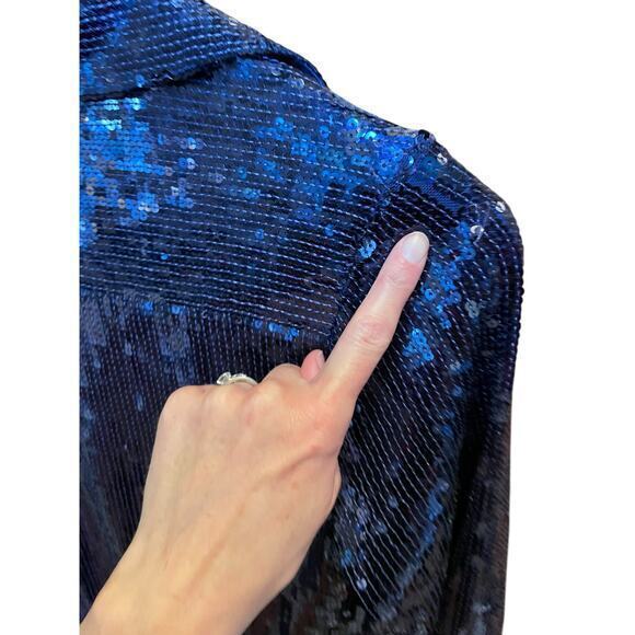 NWT Free People Sophie‎ Sequin Mini Dress Navy Blue Longsleeve Button Up Dress S - Picture 15 of 16